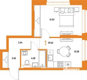 1-к квартира, строящийся дом, 40м2, 3/25 этаж