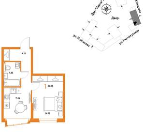 1-к квартира, вторичка, 35м2, 13/6 этаж