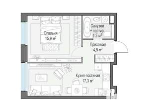 1-к квартира, строящийся дом, 42м2, 10/23 этаж