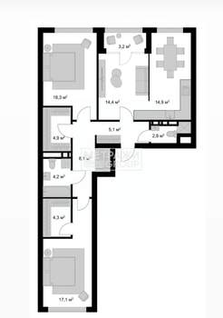 3-к квартира, вторичка, 96м2, 10/17 этаж