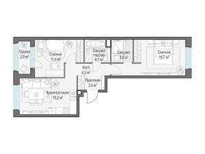 2-к квартира, строящийся дом, 57м2, 9/20 этаж
