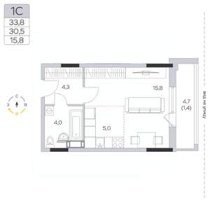Студия квартира, строящийся дом, 31м2, 8/9 этаж