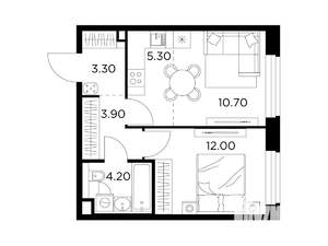 2-к квартира, строящийся дом, 39м2, 18/23 этаж