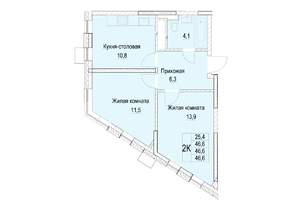 2-к квартира, строящийся дом, 47м2, 3/23 этаж