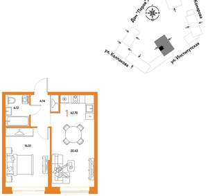 1-к квартира, вторичка, 43м2, 13/6 этаж