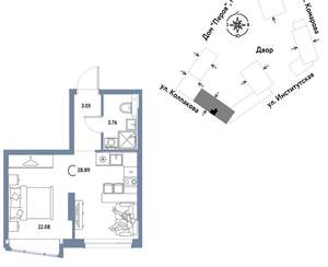 Студия квартира, вторичка, 29м2, 3/6 этаж