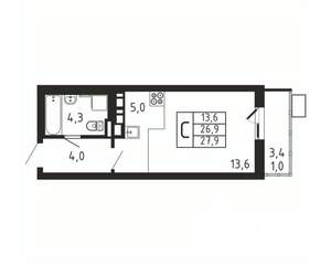 Студия квартира, вторичка, 28м2, 4/9 этаж