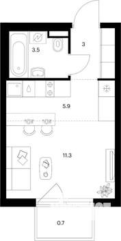 Студия квартира, вторичка, 24м2, 19/25 этаж