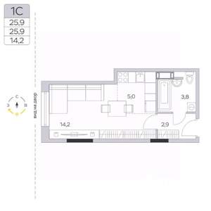 Студия квартира, вторичка, 26м2, 6/9 этаж