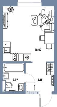 Студия квартира, строящийся дом, 27м2, 21/25 этаж