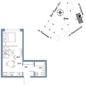 1-к квартира, вторичка, 30м2, 10/25 этаж