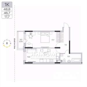1-к квартира, вторичка, 47м2, 6/9 этаж