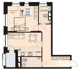 2-к квартира, строящийся дом, 54м2, 6/10 этаж