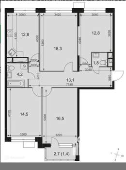 4-к квартира, вторичка, 95м2, 12/22 этаж
