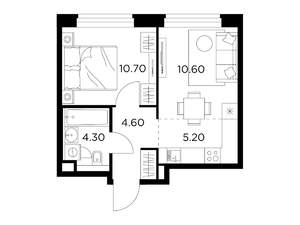 2-к квартира, строящийся дом, 35м2, 21/23 этаж