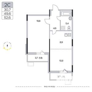 2-к квартира, вторичка, 53м2, 5/9 этаж