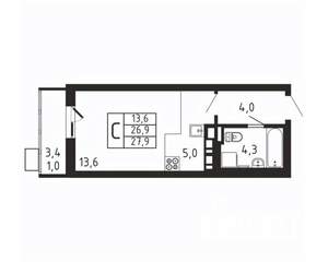 Студия квартира, вторичка, 28м2, 3/9 этаж