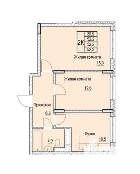 2-к квартира, строящийся дом, 52м2, 4/22 этаж