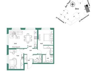 2-к квартира, вторичка, 67м2, 18/6 этаж