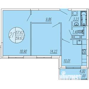 2-к квартира, вторичка, 60м2, 4/4 этаж