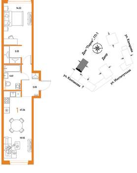 1-к квартира, вторичка, 47м2, 11/6 этаж