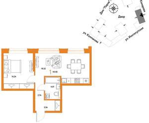 1-к квартира, вторичка, 44м2, 19/6 этаж