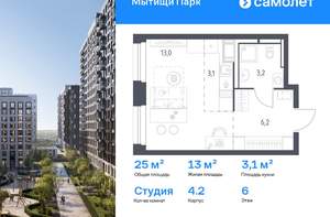 Студия квартира, вторичка, 25м2, 6/17 этаж