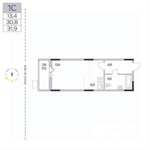 Студия квартира, вторичка, 32м2, 3/9 этаж
