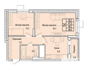 2-к квартира, строящийся дом, 48м2, 11/25 этаж