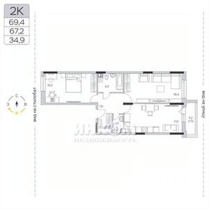 2-к квартира, вторичка, 67м2, 9/9 этаж
