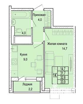 1-к квартира, вторичка, 33м2, 4/25 этаж