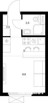 Студия квартира, вторичка, 20м2, 12/25 этаж