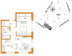 1-к квартира, вторичка, 44м2, 7/25 этаж