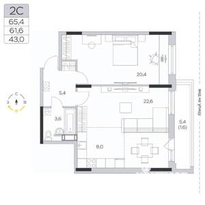 1-к квартира, вторичка, 62м2, 7/9 этаж