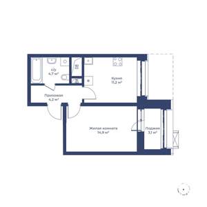 1-к квартира, строящийся дом, 37м2, 2/24 этаж