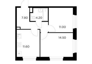 2-к квартира, строящийся дом, 49м2, 19/23 этаж