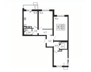 3-к квартира, вторичка, 79м2, 4/9 этаж