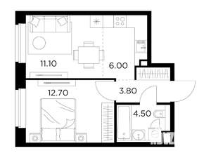 2-к квартира, строящийся дом, 38м2, 13/23 этаж