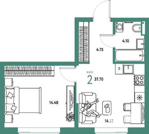 2-к квартира, строящийся дом, 38м2, 11/25 этаж