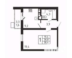 1-к квартира, вторичка, 38м2, 2/9 этаж