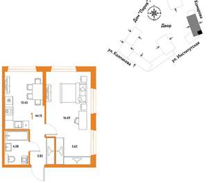 1-к квартира, вторичка, 44м2, 12/6 этаж