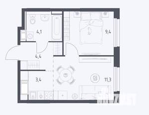 1-к квартира, сданный дом, 32м2, 5/17 этаж