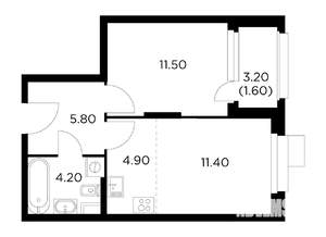 2-к квартира, строящийся дом, 38м2, 12/18 этаж