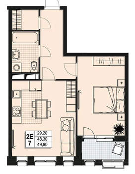1-к квартира, вторичка, 48м2, 9/10 этаж