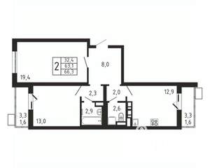 2-к квартира, вторичка, 66м2, 4/9 этаж