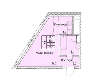 1-к квартира, строящийся дом, 30м2, 6/23 этаж