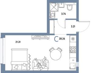 Студия квартира, строящийся дом, 28м2, 5/25 этаж