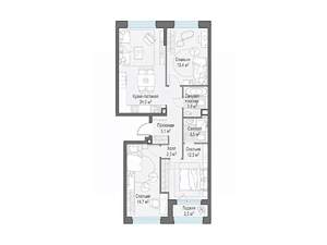 3-к квартира, строящийся дом, 79м2, 23/23 этаж