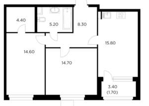 2-к квартира, вторичка, 65м2, 9/17 этаж