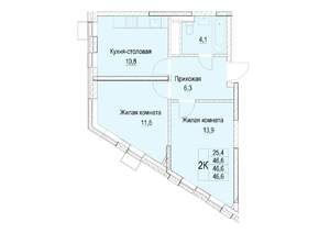 2-к квартира, строящийся дом, 47м2, 8/23 этаж